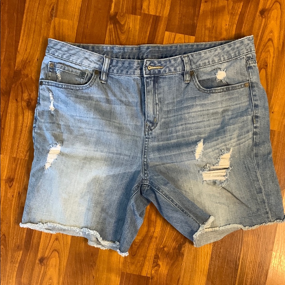 Blue Jean Shorts with Distressed Raw Hem